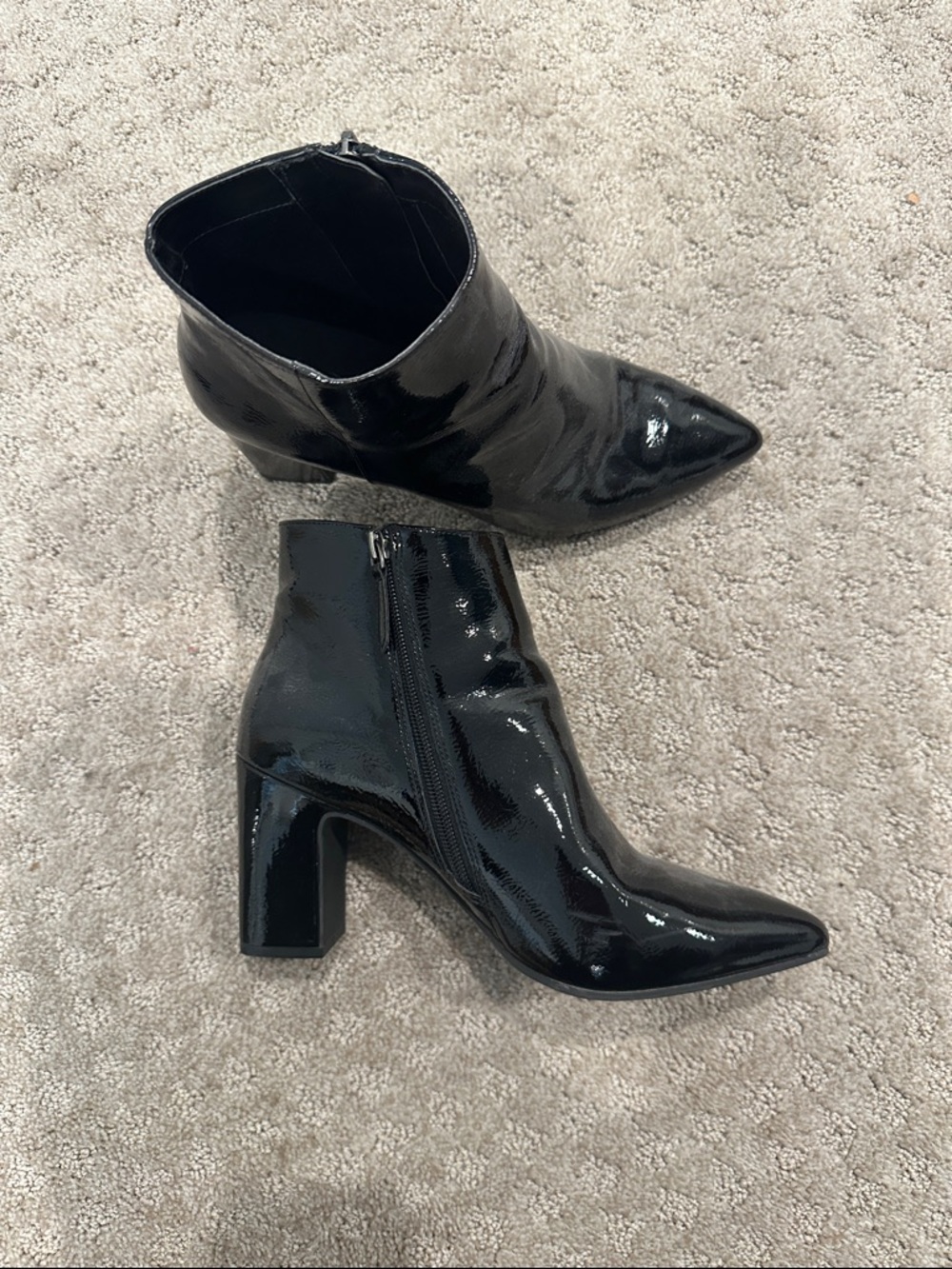 14th & Union Black Patent Pointed-Toe Block Heel Ankle Boots
